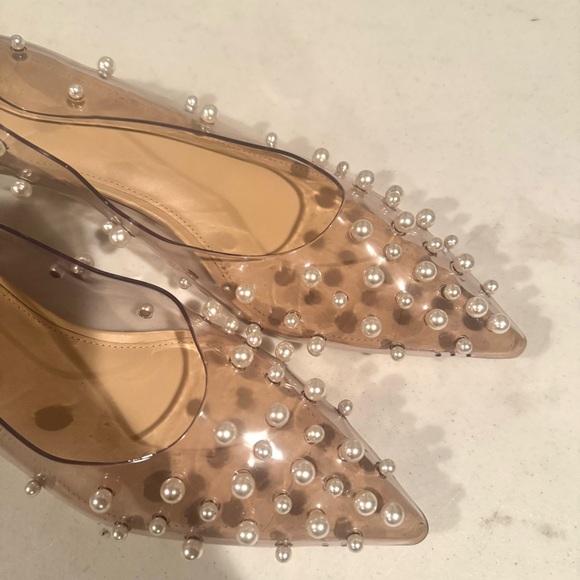 Cult Gaia Roxy Pearl Adorned Pointed Toe Clear Kitten Heels Size 39.5/9.5 - Picture 3 of 7